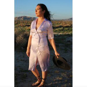 Equipment Fabienne Lavender Floral Print Silk Blend Midi Dress (Altered)